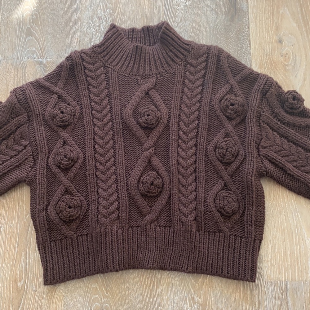 Zara Brown Cable Knit Sweater